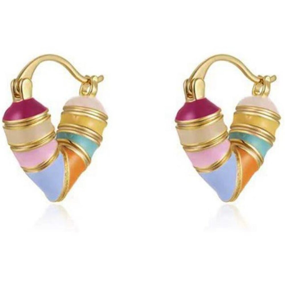 Gold Heart Hoop Earrings – 18K Plated Bamboo Imitation Hoops